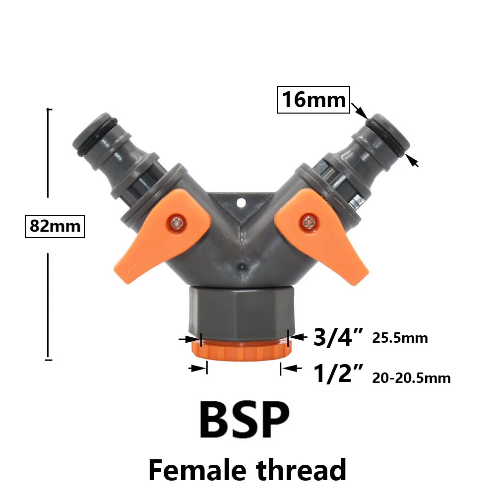 1/2 3/4 Thread Garden 2-Way Tap Connector 16mm nipple Garden Hose Splitter Y Valve Coupler 1/4