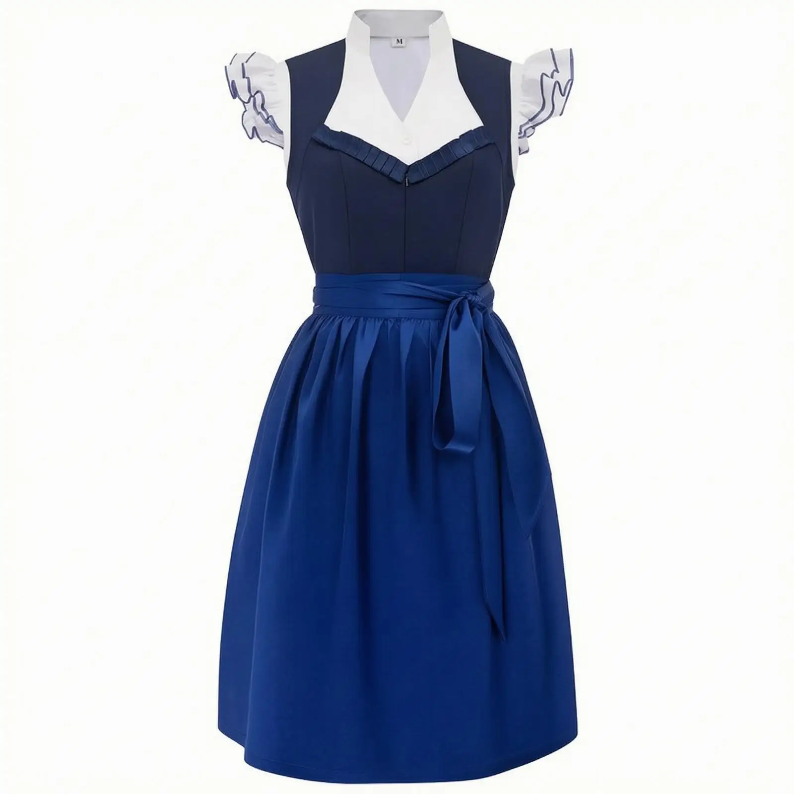 Women Dress Traditional Dirndl Satin Look Festival Costume with Blouse Insert Ruffle Sleeve for Oktoberfest Cosplay