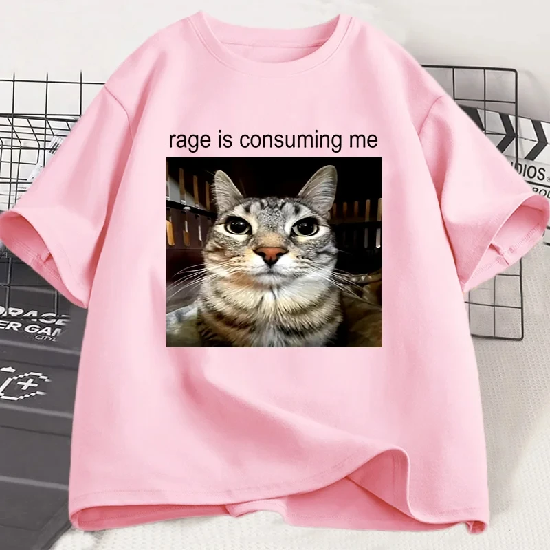 حجم كبير الرجال النساء تي شيرت الغضب يستهلكني سخيف يحدق القط ميمي المحملة عادية قصيرة الأكمام القط عاشق تي شيرت المتضخم #5