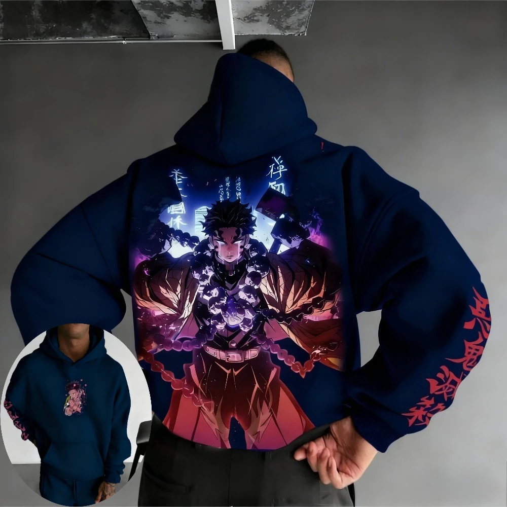 Sudadera con capucha Demon Slayer para hombre Gyomei Himejima Anime primavera Otoño Invierno niño Harajuku traje de manga larga para padres e hijos