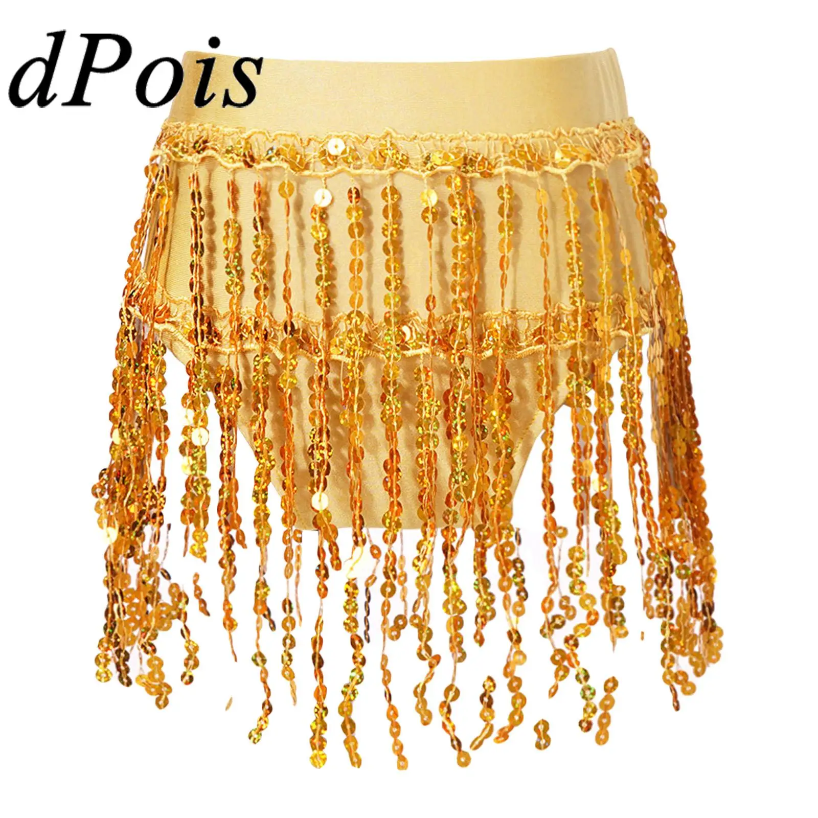 

Kids Girls Sequins Tassels Skirts Children Chacha Latin Dance Costume Elastic Waistband Bottoms Samba Rumba Chacha Dancewear