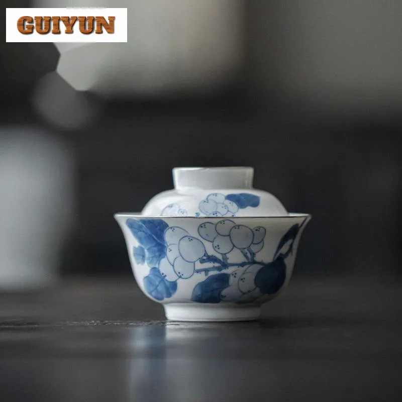 Imagem -02 - Terrina de Chá Dourada Prateada Tigela para Chá Coleção de Chá Chinês Nêspera Gaiwan Pintada à Mão Elegante Azul e Branco 90ml