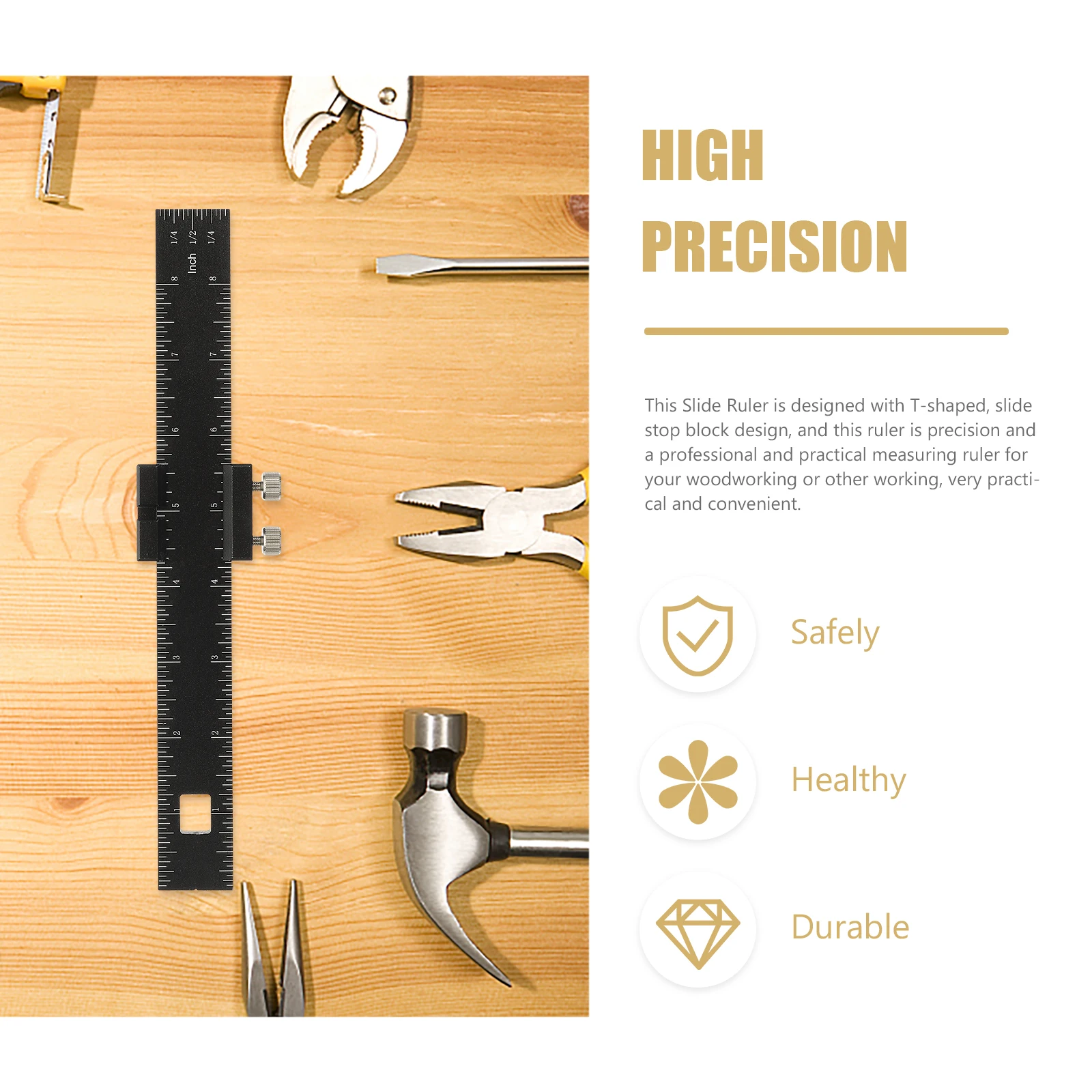 

Woodworking Slide Ruler Metal Measuring Tool Durable Carpenter Marking Gauge Construction Engineers Practical Long Use