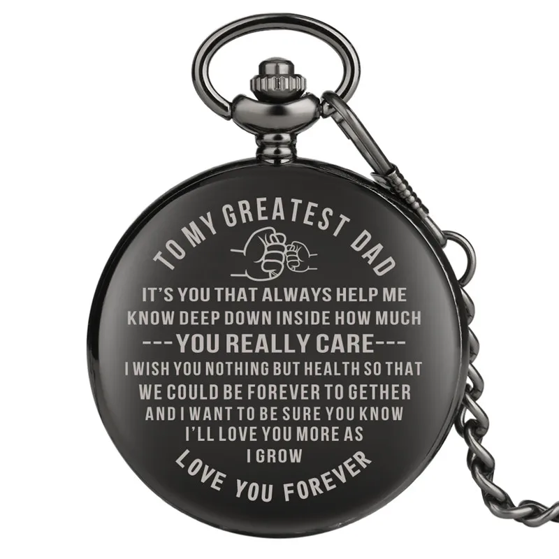 Creative I LOVE YOU To My Dad Theme Men's Quartz Pocket Watch Souvenir Gifts for Father Pendant Chain Arabic Number Clock