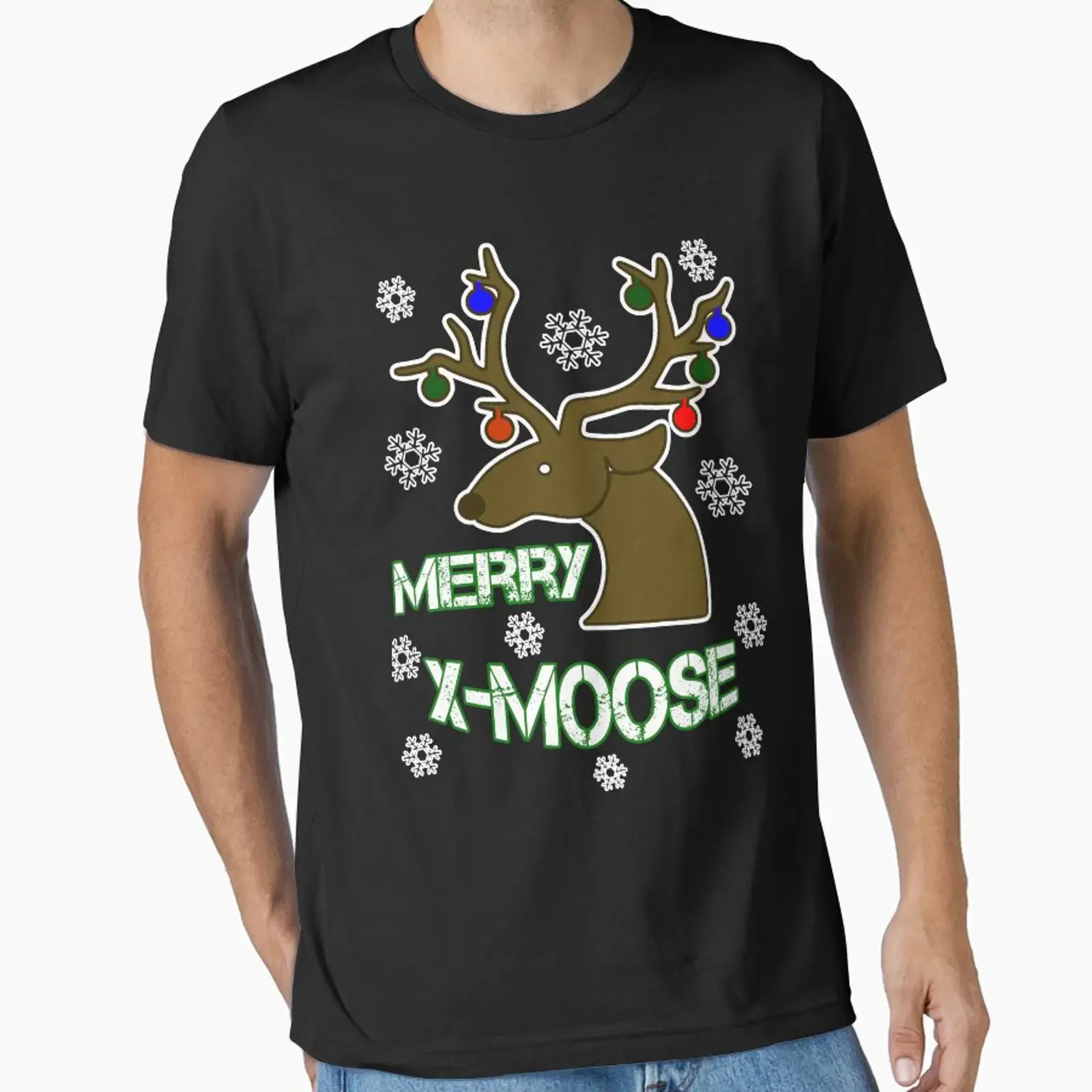 Merry X Moose Reindeer Christmas Essential T Shirt vintage Washed Soft Breathable homme graphic Stylish streetwear Casual