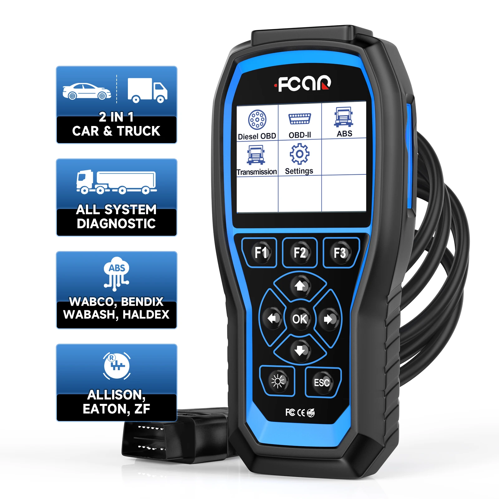 

FCAR F507 Heavy Duty Truck Scanner All System Diesel Truck Diagnostic Scanner ABS Transmission Reset Car & Diesel Code Reader