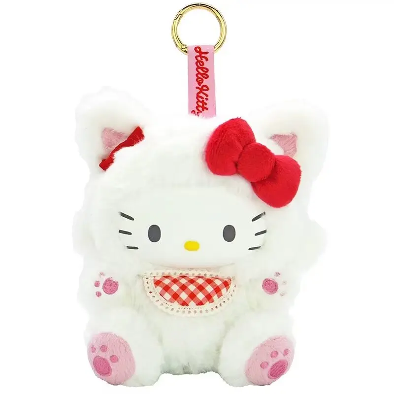New Cartoon Sanrio Kawaii Hello Kitty Leopard Print Costume Hoodie Series Kitty Plush Doll Bag Charm KeyChain Girl Birthday Gift view 2