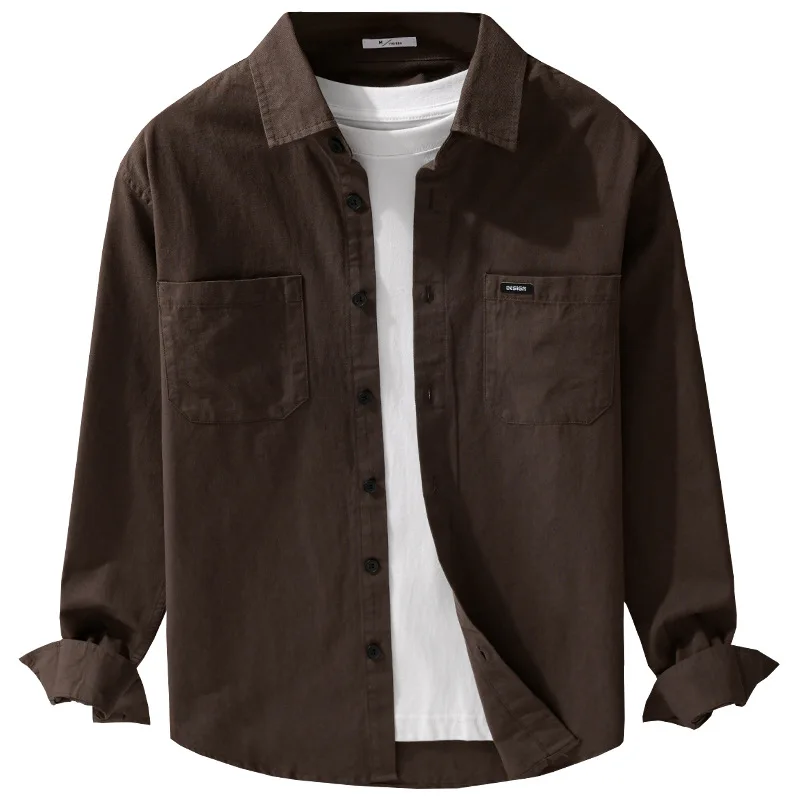 男性香港スタイルトレンディスタイリッシュシンプル無地長袖シャツ男性多用途ジャケットカジュアル綿 100% シャツトップクロス