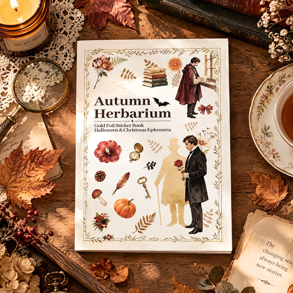 20Sheets Large Size Waterproof Dual-Material Retro Gentleman Washi PET Sticker Book Fall Leaves Stickers Set ForScrapbookingJunk