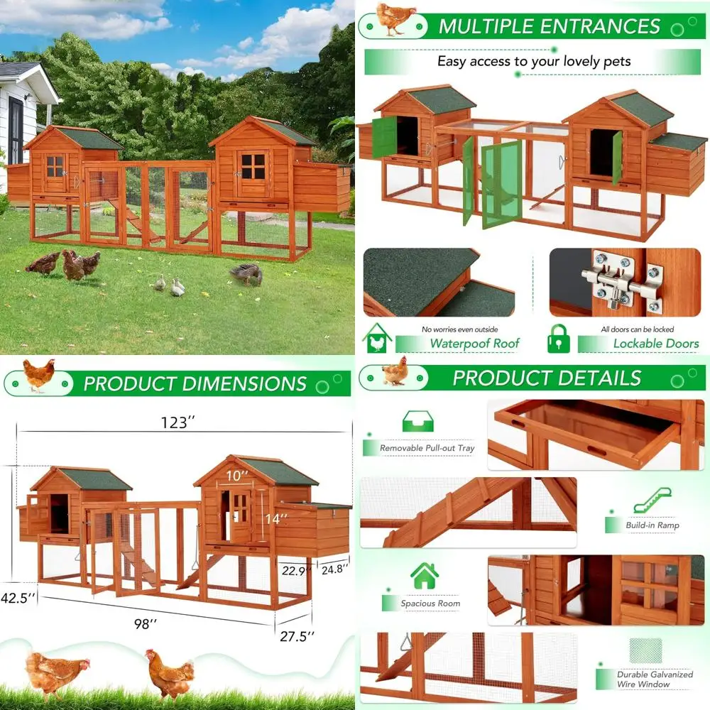 

Большой уличный деревянный курятник с гнездом и съемным подносом для курей