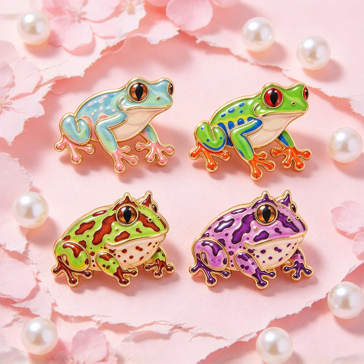 Tropical Rainforest Frog Brooch Butterfly Leaf Metal Enamel Pins Badge on Backpack Clothing Accessories Jewelry Gift for Friends