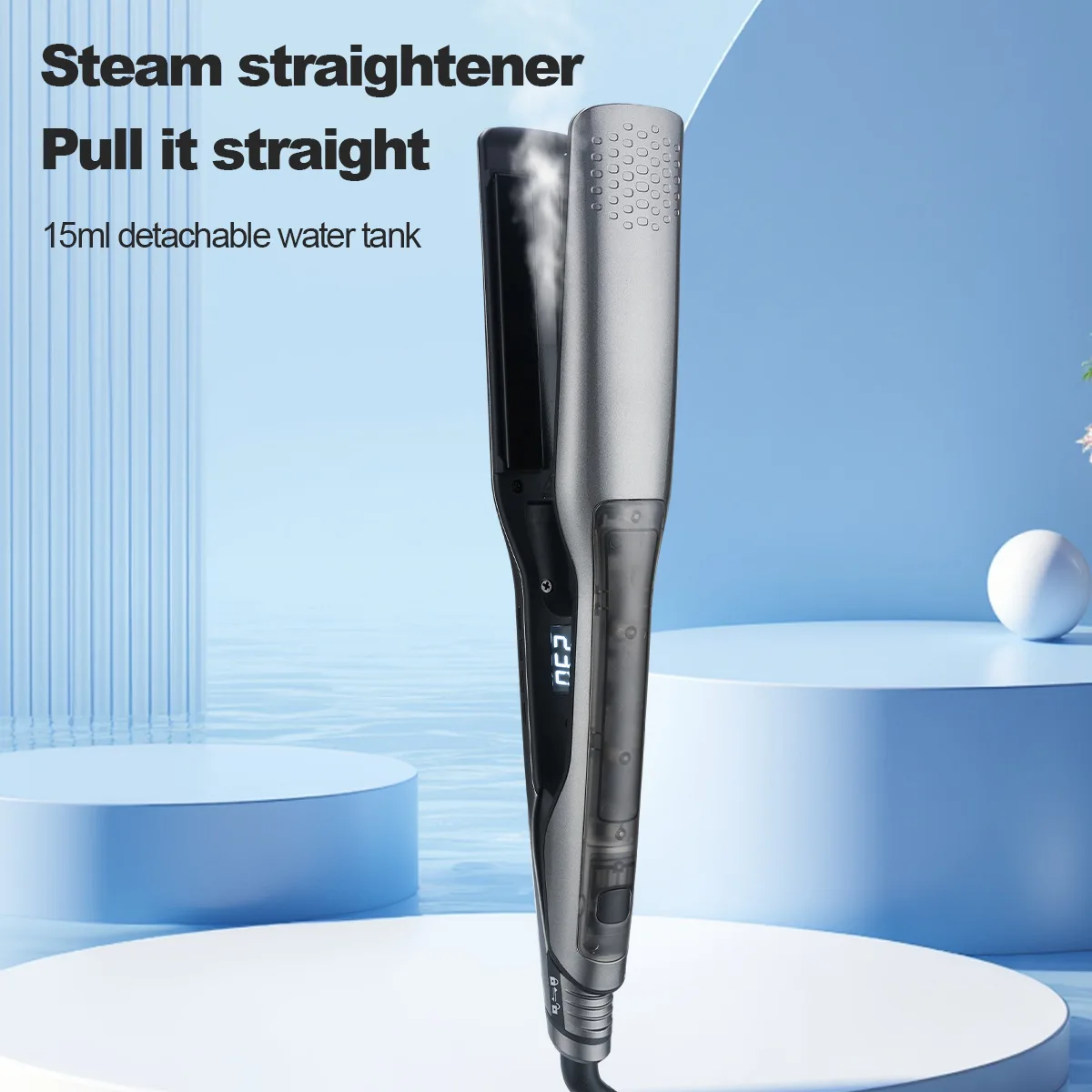 

Паровой выпрямитель для волос с резервуаром для воды, увлажняющей расческой-щеткой, без эффекта пушистости, без повреждения волос, с расческой-щеткой.