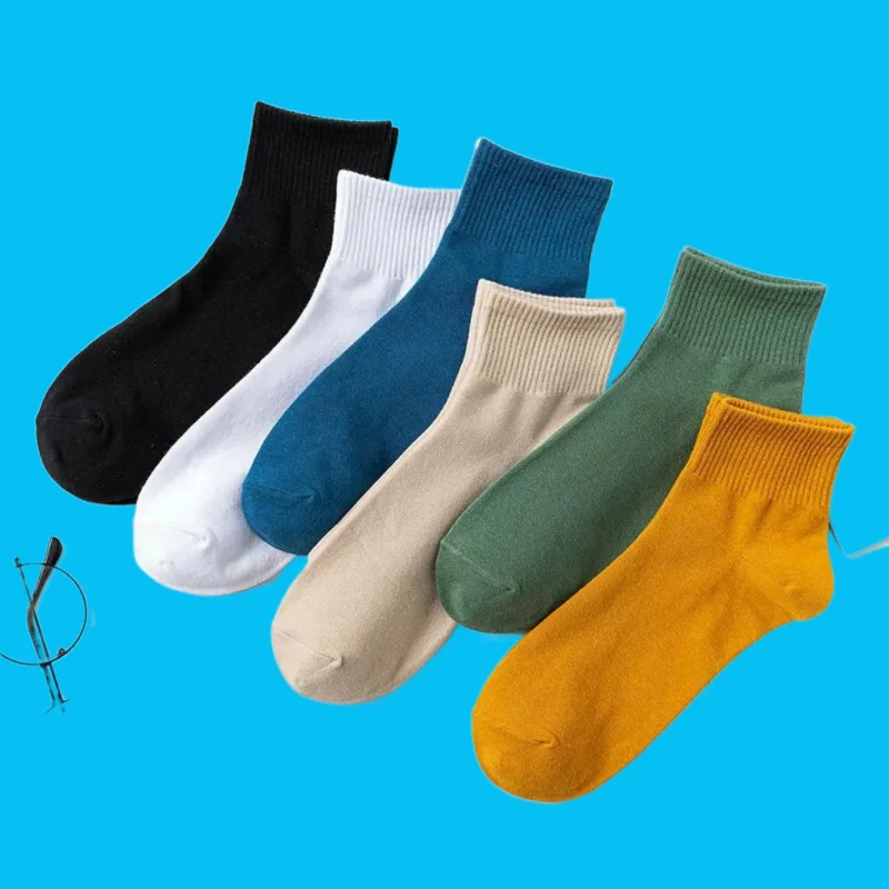 Calcetines tobilleros de algodón para hombre, medias transpirables, informales, color negro y blanco, 5 pares, 2024