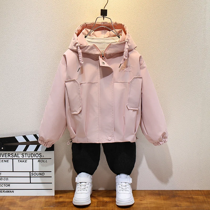 السترات والمعاطف سترة الربيع للفتيات ملابس الخريف سترة واقية خفيفة الوزن مع غطاء محرك السيارة معطف رقيق للأطفال الكبار