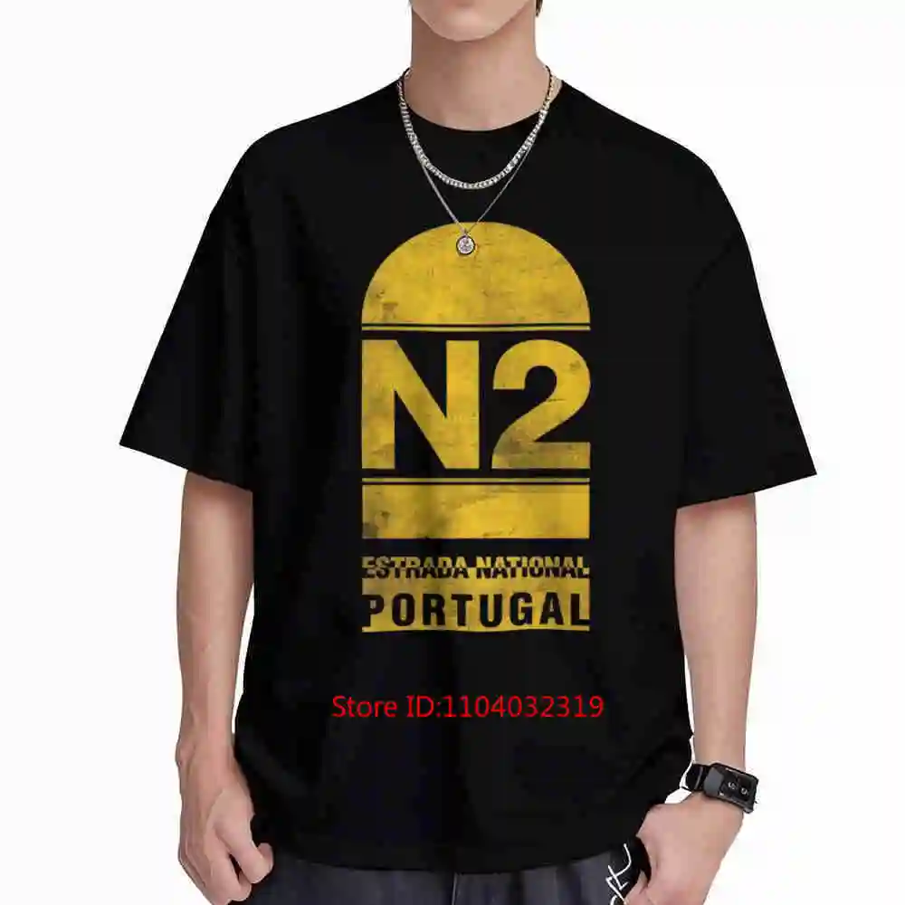 National Route N2 Portugal Biker Cyclist Adventure Short Sleeve Tee 100% Cotton T-Shirt