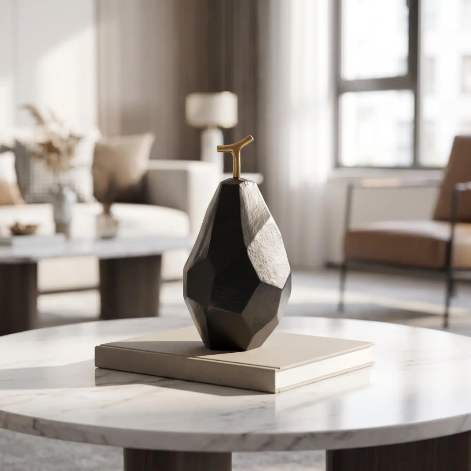 Aluminum Fruit Sculpture Artistic Black Finish Geometric Pear Decor Modern Tabletop Figurine for Living Space Styling