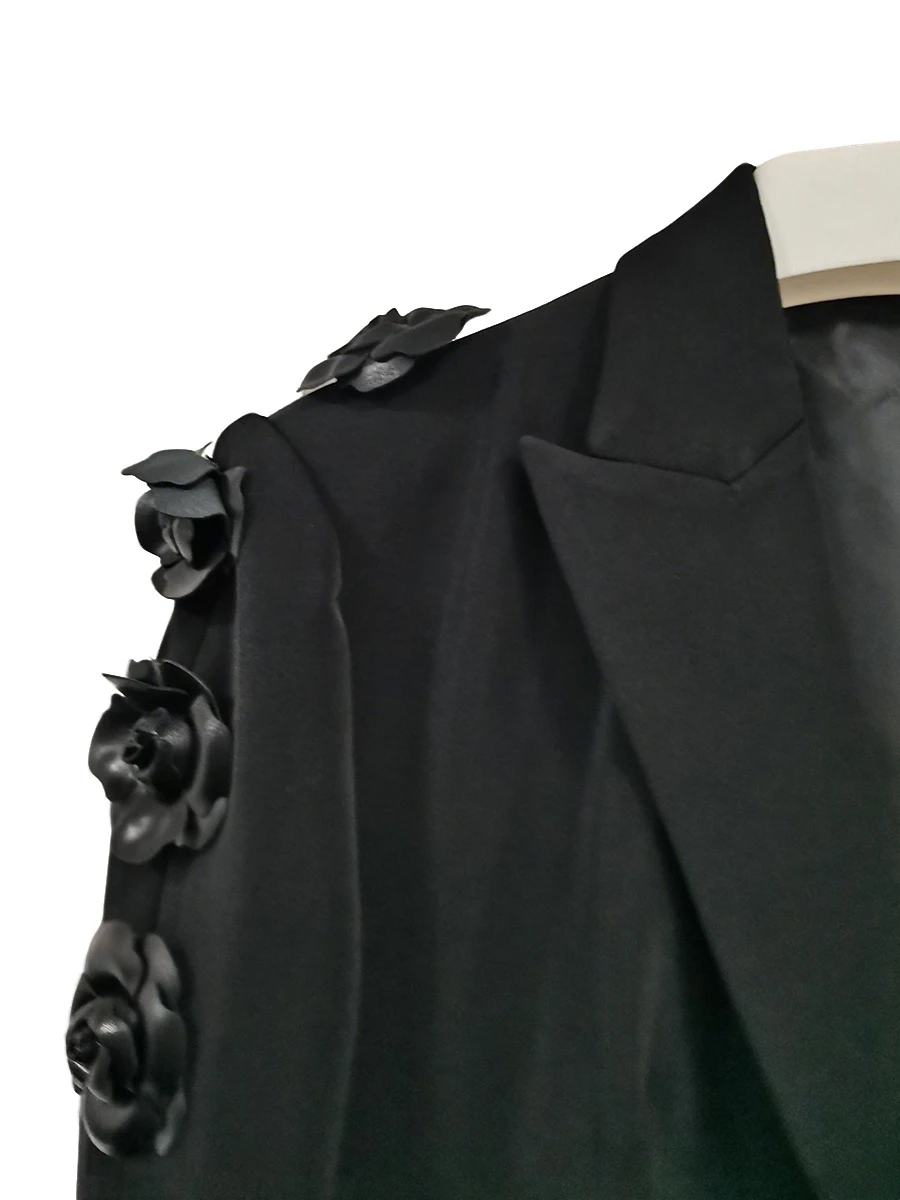 CHICEVER Formale Zwei Stück Sets für Frauen Kerb Neck Langarm Verstärktes Applikationen Blazer Gerade Hose Mode Anzug Weibliche Neue