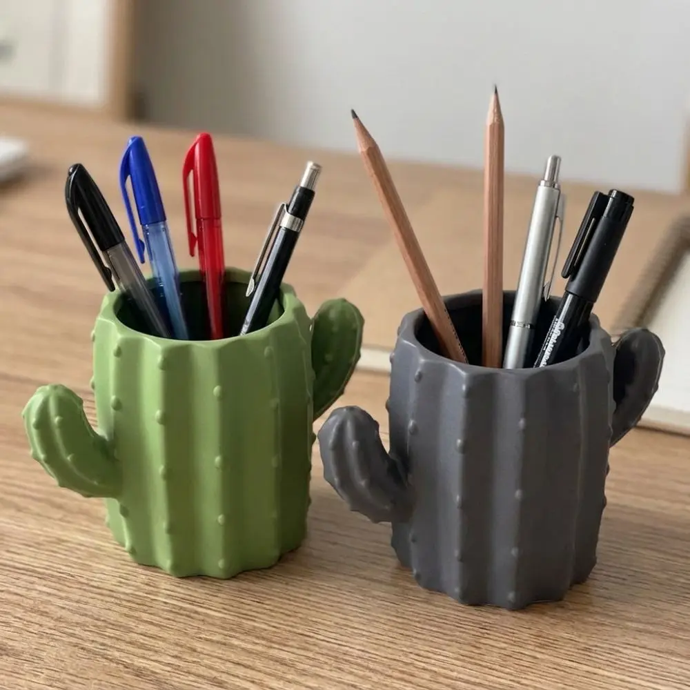 3D Printed Cactus Pen Holder Green Plant Funny Desktop Storage Pot Ins Style Simulation Makeup Brush Organizer