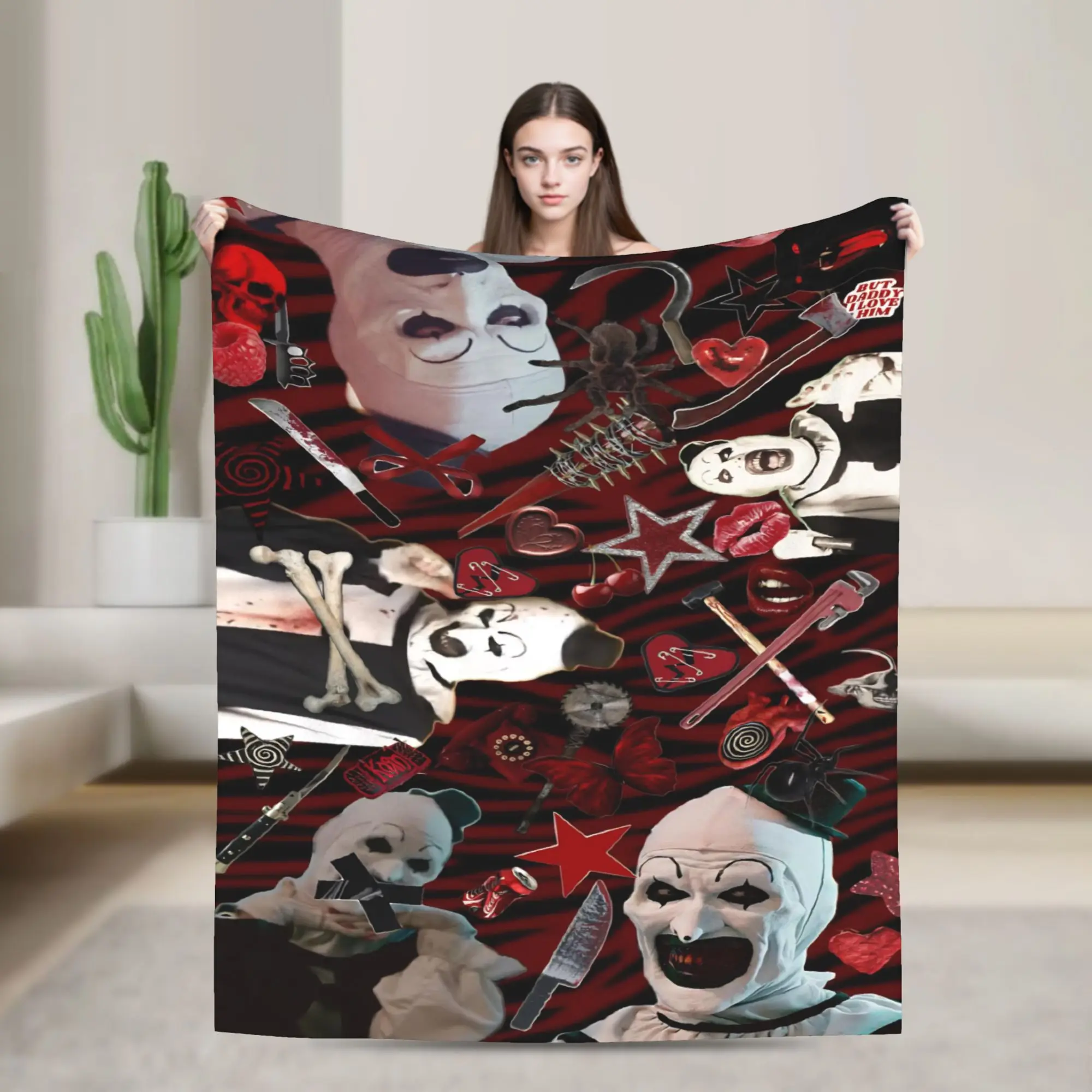Terrifier Blanket Fleece Spring/Autumn Horror Movie Portable Ultra-Soft Throw Blankets for Home Office Bedding Throws