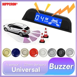 HIPPCRON Car Parking Sensor Kit Built-in Buzzer LCD Screen 12V Universal Sound Alert Probe 4 Sensors 22mm Black Reverse Radar