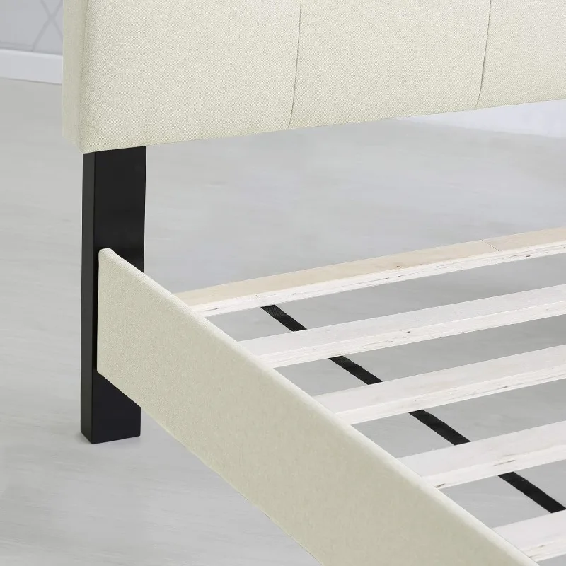 Struttura letto con piattaforma imbottita capitonnè Laval Button, doppia, lino