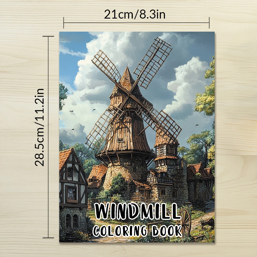 Libro da colorare per adulti Windmill - 8,3 x 11,2 pollici Libro da colorare da 32 pagine - Aiuta a ridurre lo stress e allevia le emozioni