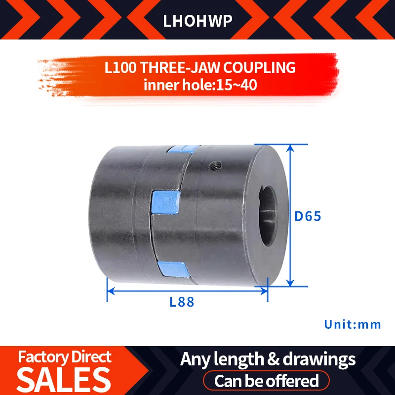 L-Type Coupling L100 D65L88 Inner Hole 15-40mm 45#Steel Coupling High Torque CNC Machine Engraving Machine