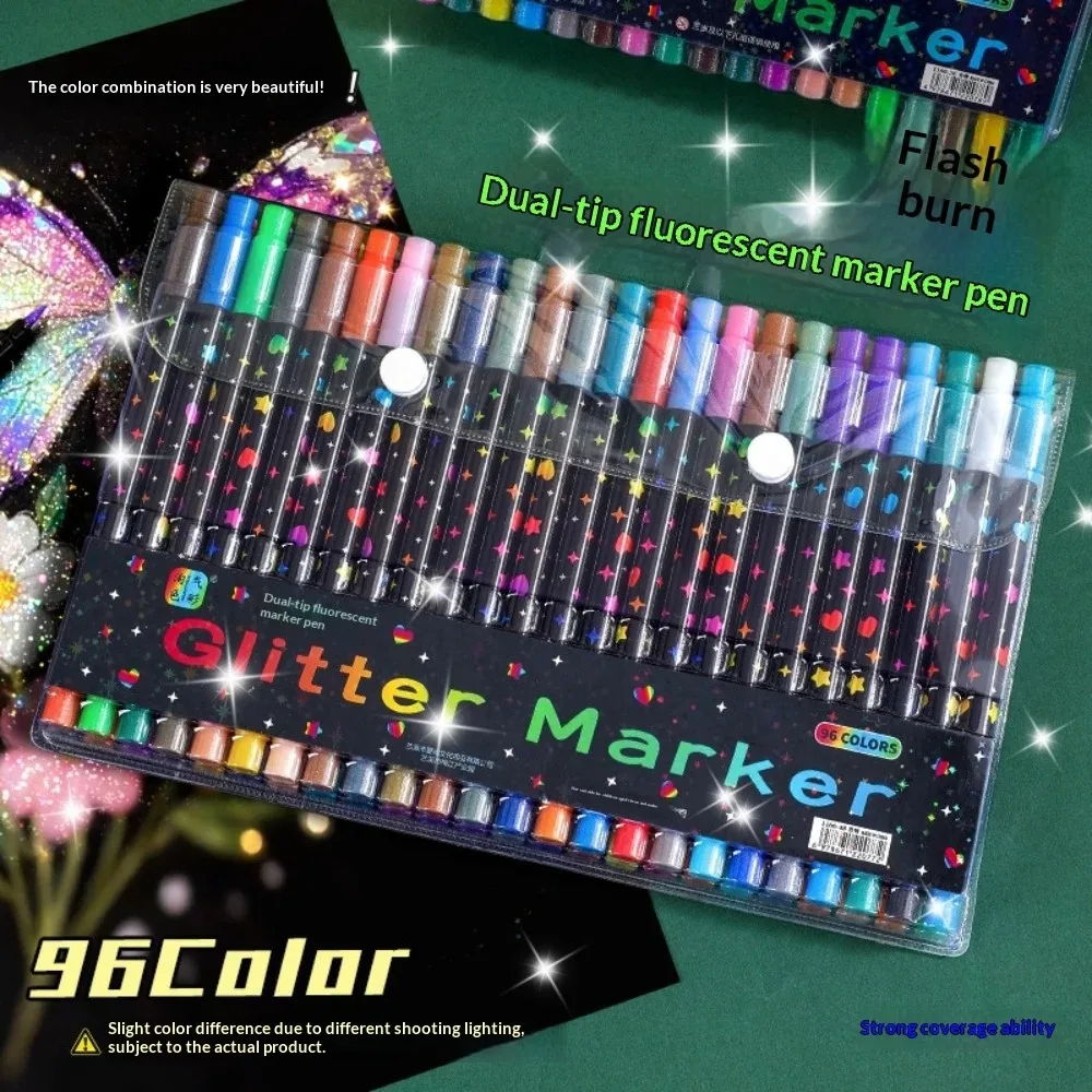 Farbige doppelseitige Glitzerstifte, schnell trocknende, kleberähnliche Tinte, feine Spitze, für Scrapbook, Kartenherstellung, Glitzermarker-Set – Detail 5