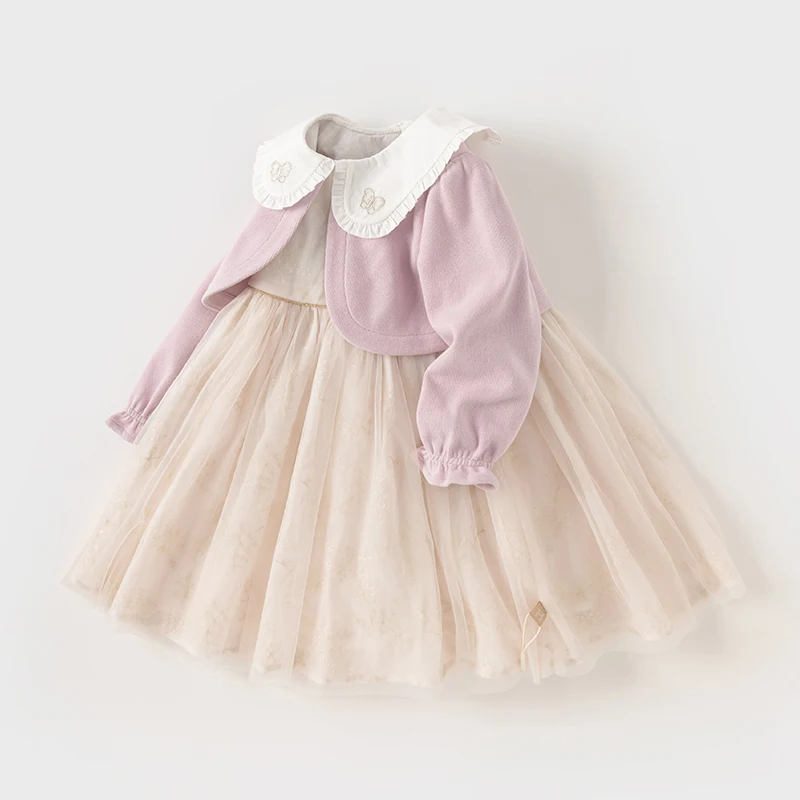 Dave Bella Princess Dress for Girls Children Baby 2024 New Spring Charm Sweet Gentle Lovely Mesh Fashion Party Outdoor DB1248414