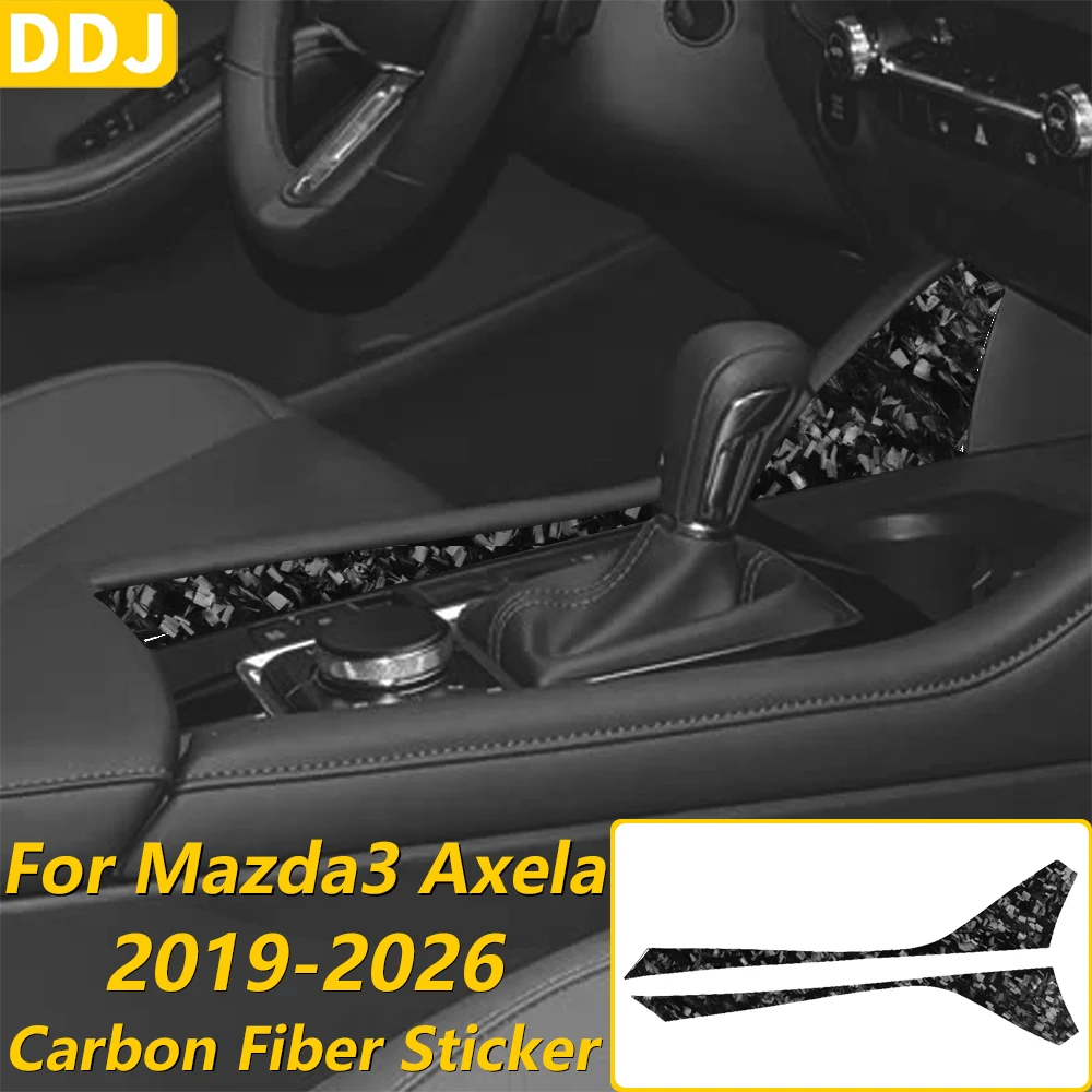 For Mazda 3 Axela 2019-2026 Forged Carbon Fiber Central Control Gear Shift Both Side Panel Trim Strips Car Accessories Sticker