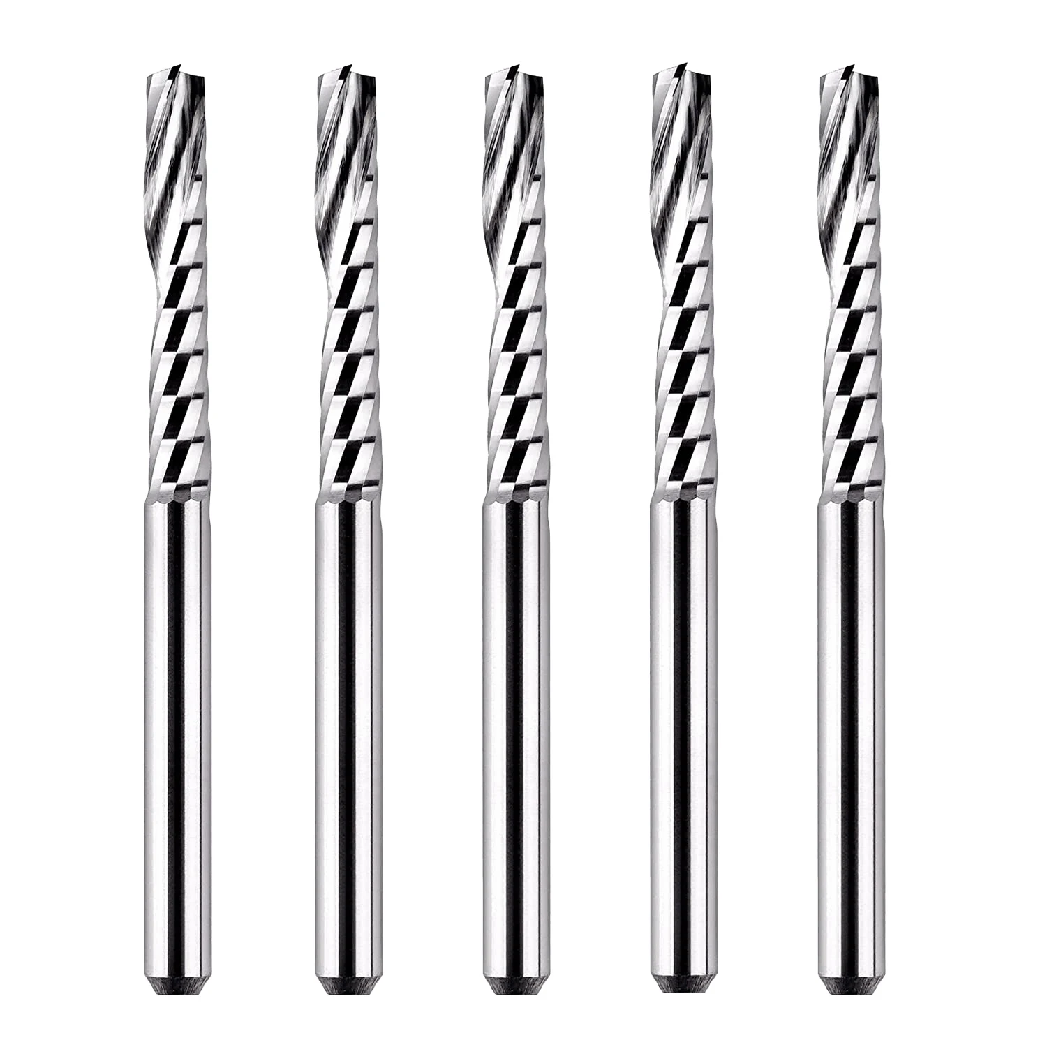 5PCS O Flute Single Flute End Mill Set with 1/8 Inch Shank 2/3 Inch Cutting Length, Solid Carbide Spiral Router Bits