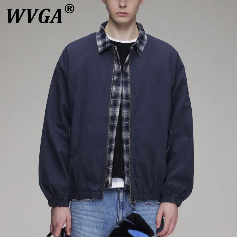 

WVGA Jacket Spring Autumn New Man Tide High Street Trendy Heavy Patchwork Plaid Lined Design Nicher Chic Casual Coats Ins W11259