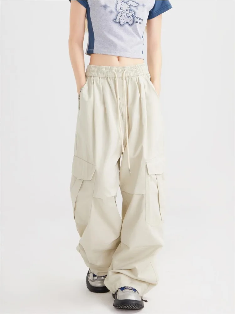 HOUZHOU Vintage Gorpcore Green Cargo Pants Women Japanese Style Y2K Beige Parachute Pants Harajuku Oversize Baggy Sweatpants