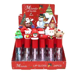 24Pcs Christmas Lip Tint Lip Gloss Liquid Lipstick Cute Snowman Long Lasting Waterproof Lips Makeup For Xmas Party Gifts