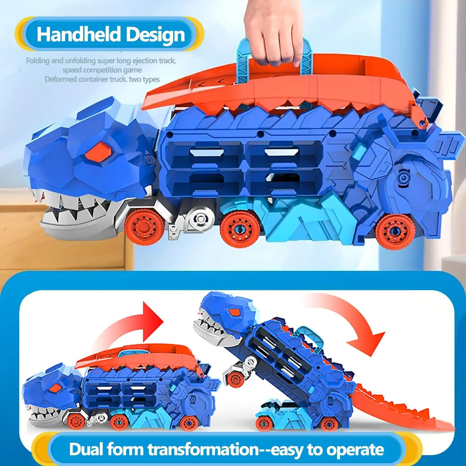 Dinosaur Transporter Truck Toys Foldable Track Alloy Transforming Dinosaur Transport with Alloy Car Toy Gift for Kids Toddle Boy