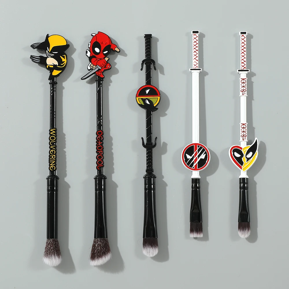 5pcs/set Marvel Deadpool and Wolverine Best Friends Makeup Brush Set Women Beauty Tool Professional Metal Brushes