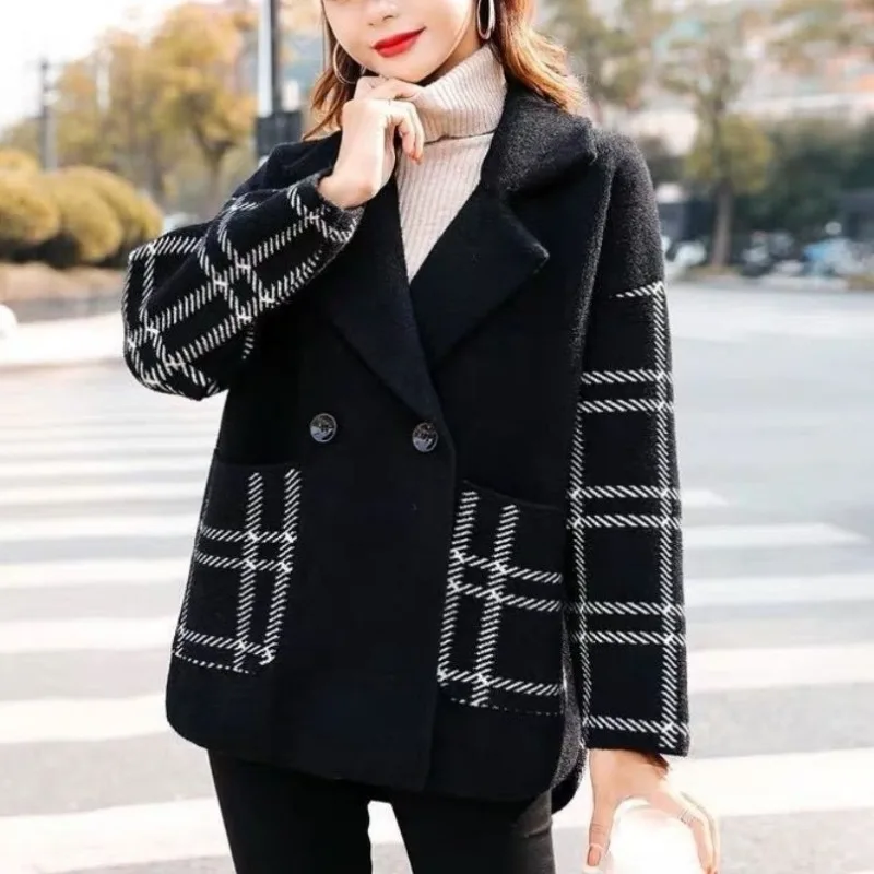 Autunno e inverno delle donne nuova moda elegante colletto del vestito Plaid tasca con bottoni Casual Versatile manica lunga sciolto cappotto di