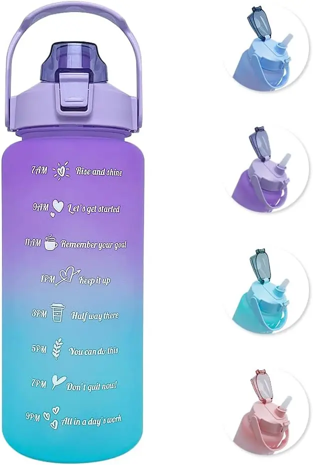 

64 oz Large Capacity Water Bottle with Motivational Time Markers and Straw, Leakproof for Gym, Outdoor Sports