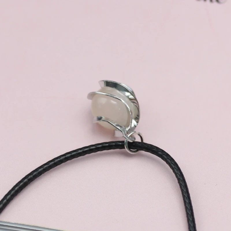 Silver Color Opal Ball Brass Net Pendant Necklace for Women 45+5cm PU Leather Wax Line Clavicle Collar Fashion Jewelry Gift