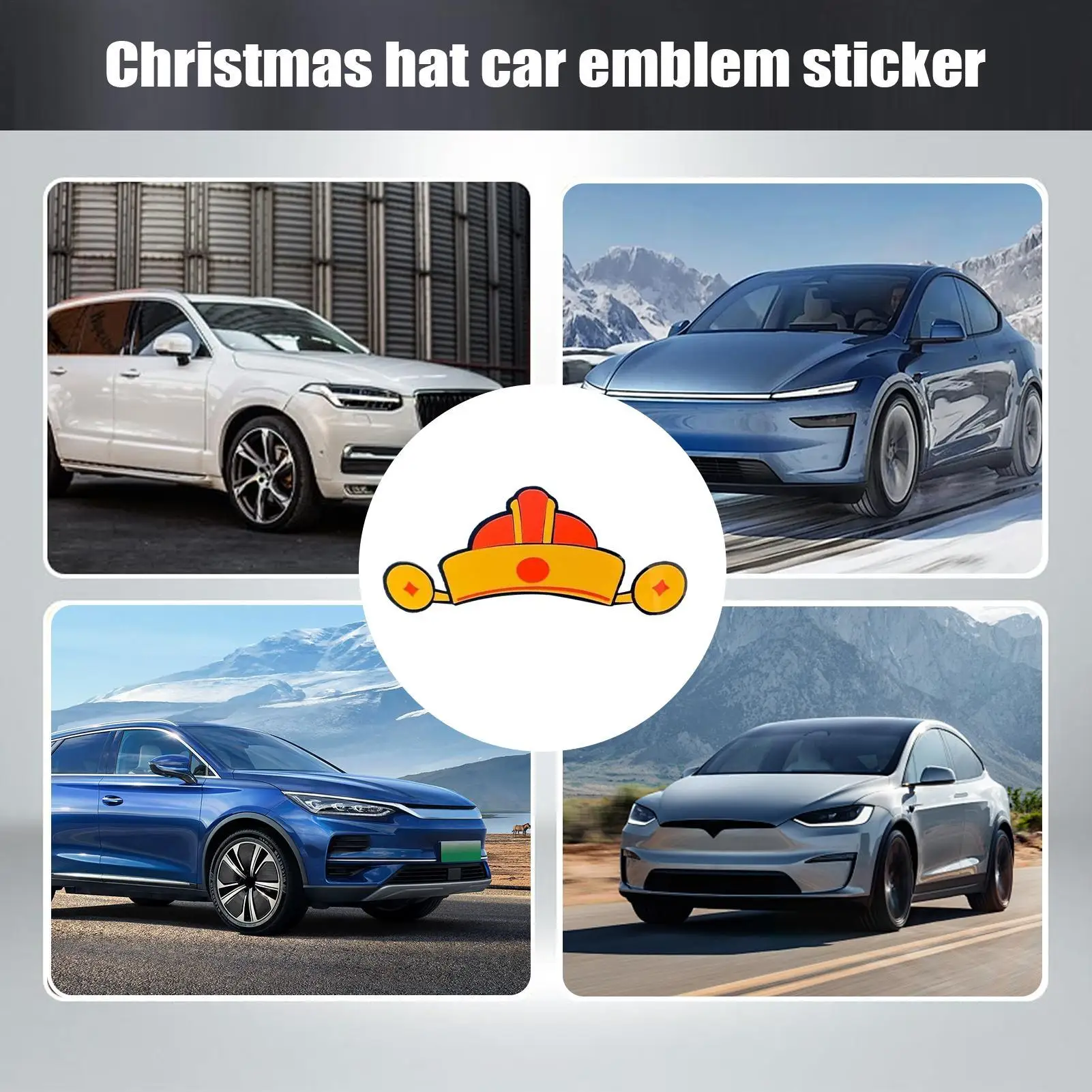 For Tesla Model 3/y Santa Hat Car Stickers Festive Self-Adhesive Waterproof Santa Hat Antler Decal Holiday Supplies Automotive