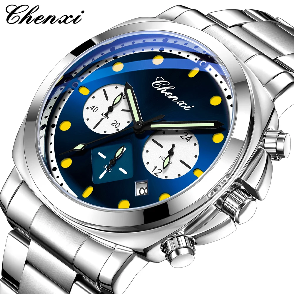 

CHENXI Luxury Stainless Steel Watches For Men Date Chronograph Man Watch Waterproof Luminous Sport Military Men's Quartz Watch