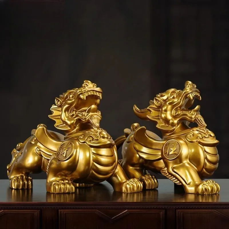 Zhaocai Bawang Pixiu Ornament Copper Wealth Attract Lucky Decoration  Entrance Living Room Opening and Relocation Gift