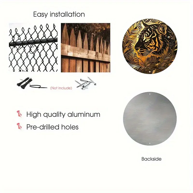 1pc Round Aluminum Metal Sign, Creative Tiger Pattern Metal Sign, Decor Wall Decoration home decoration accessories vintage