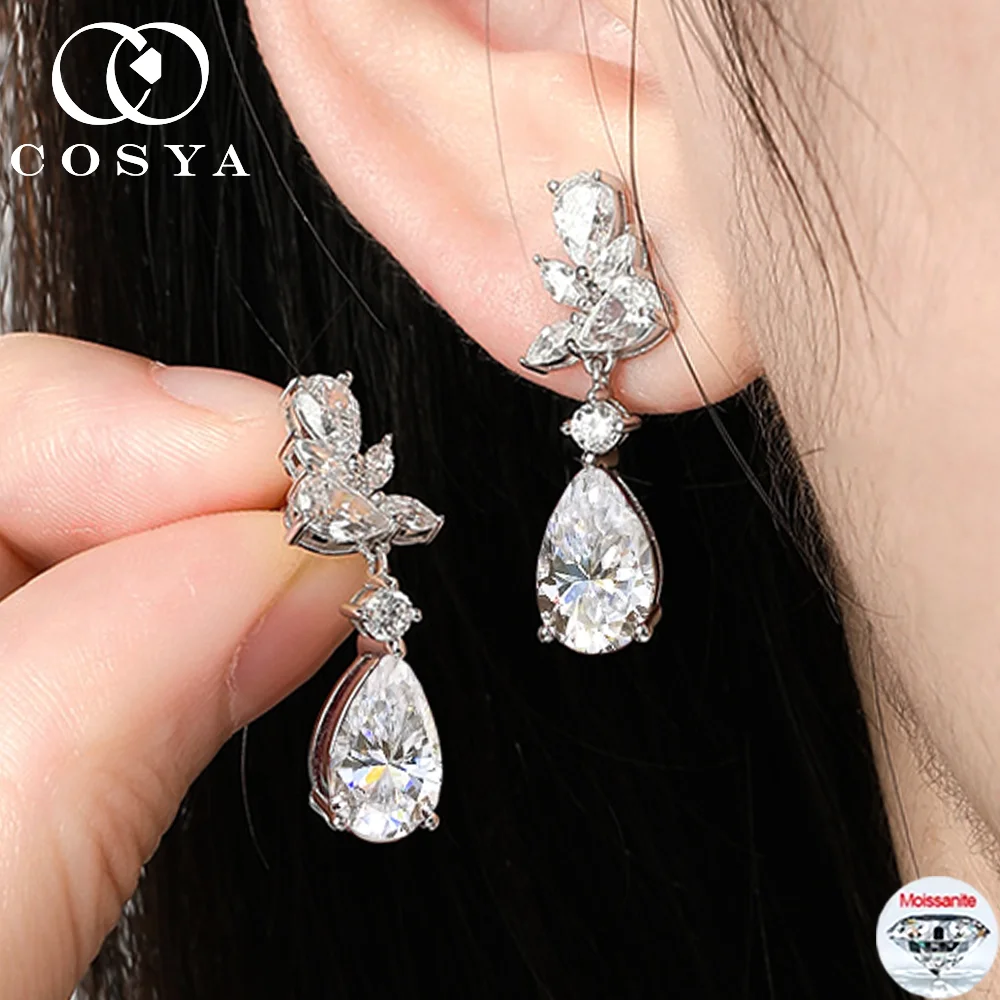 

Роскошные серьги COSYA с муассанитом для женщин, из чистого серебра S925, высококачественные сверкающие серьги-капли, свадебные украшения