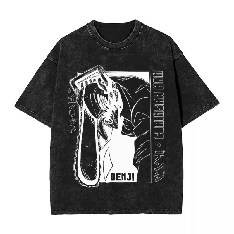 

Футболка с принтом «Аниме Человек-бензопила» (Денджи, Почита), винтажная, хлопковая, с коротким рукавом, повседневная, уличная одежда для мужчин и женщин