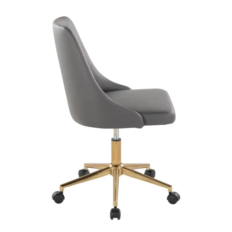 Contemporary Swivel Task Chair with Casters in Gold Metal & Grey Faux Leather - Stylish Office Seating Solution