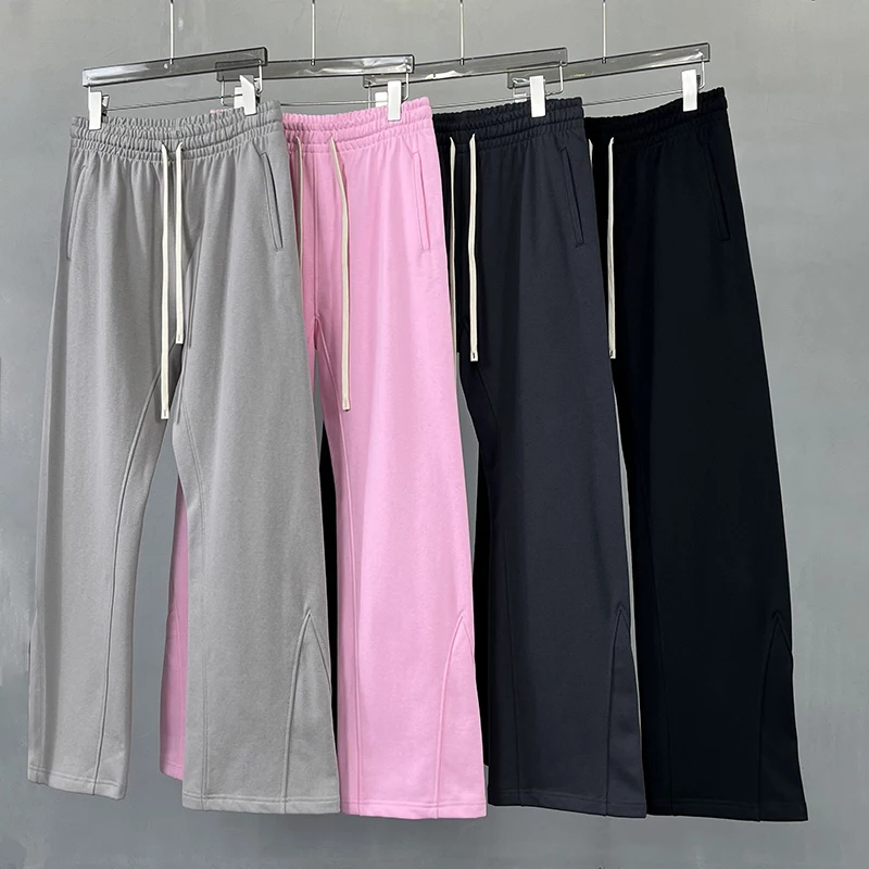 

High Street Retro High Waist Dstring Elastic Waist Patchwork Micro Flared Loose Casual Trousers for Teen Boys Autumn Winter