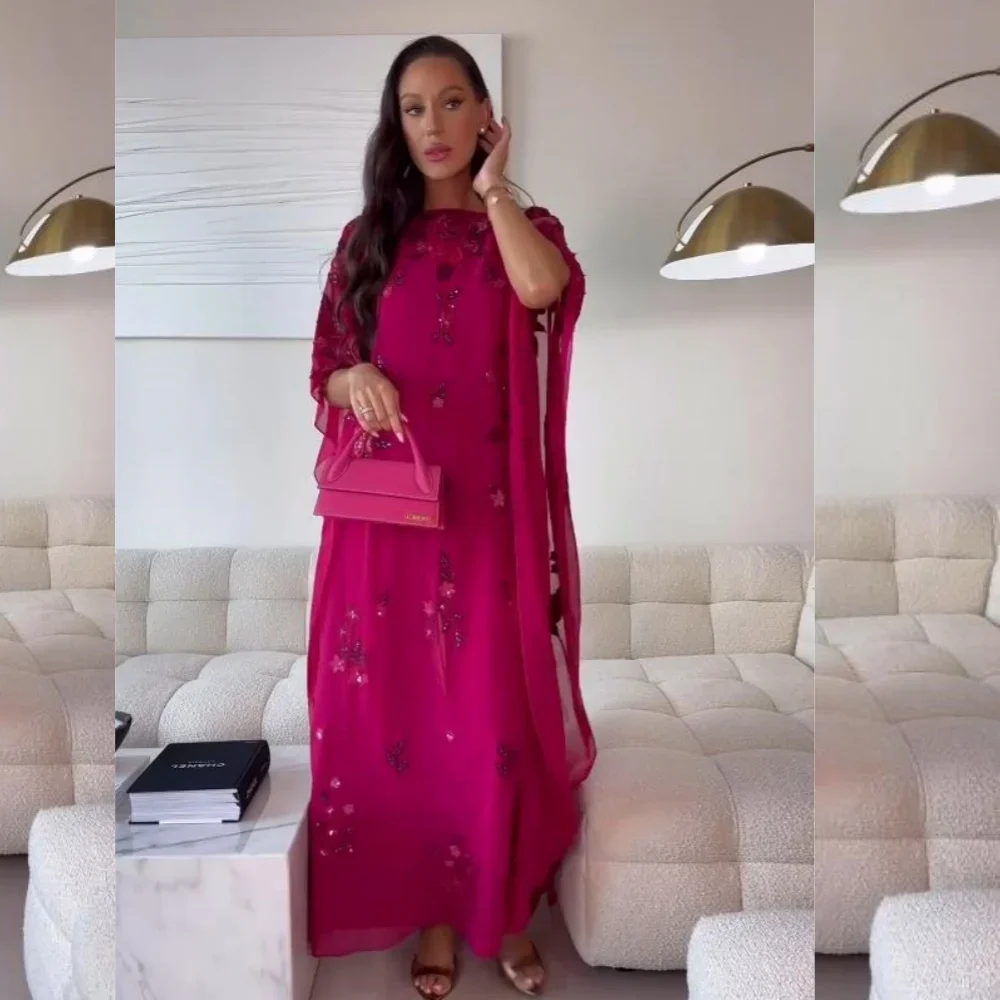 

Custom High-Quality Jersey Dress, Beaded Draped A-Line Boat Neck Gown, Long Sleeve Custom Formal Wear for Prom فستان ليل