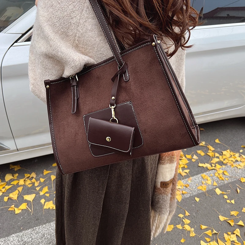 Female Casual Tote Vintage Brown Classic Simplicity Ladies Handbag PU Leather+Deer skin Handbags Designer Bags Women's Shoulder