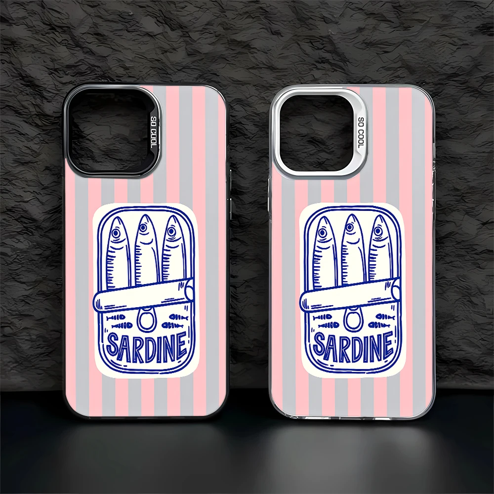 Sardines Canned Pattern Electroplate Silver IMD Phone Case for Samsung S26 S25 S24 S20 S22 S23 FE S21 Note20 Shockproof Cover